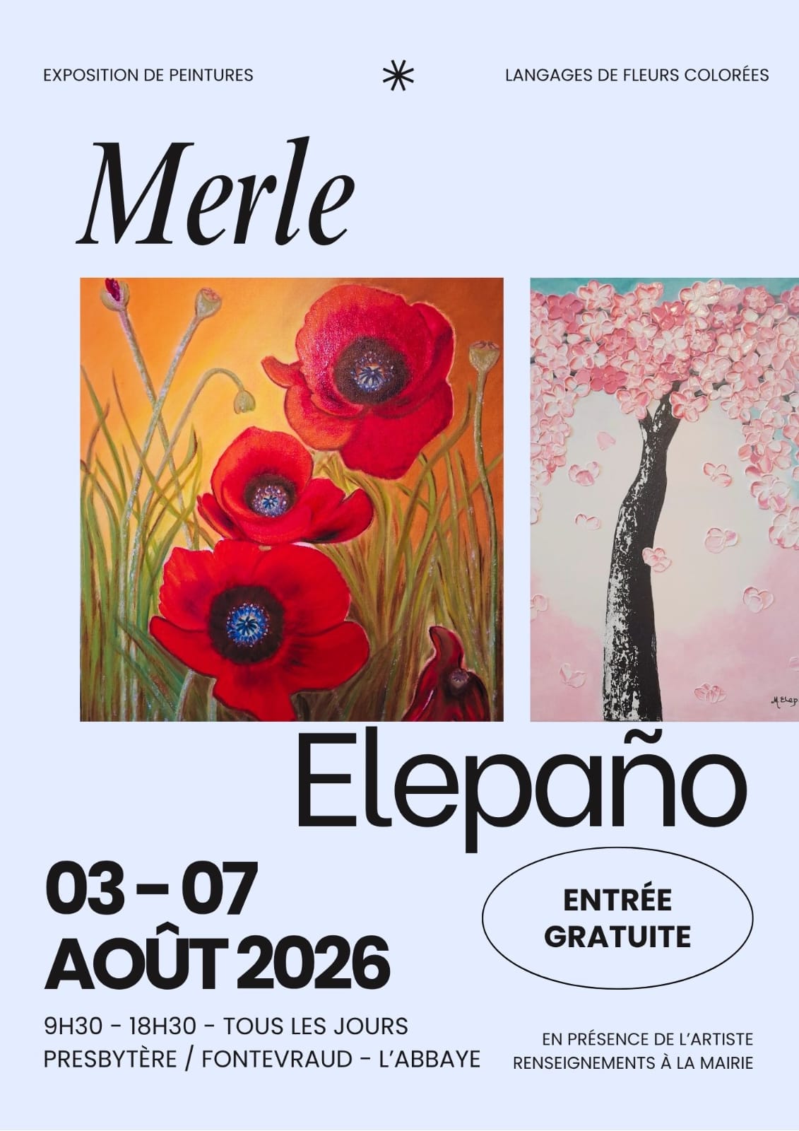 EXPOSITION SOLO, Langages de fleurs colorées par Merle ELEPANO, Fontevraud-L’abbaye